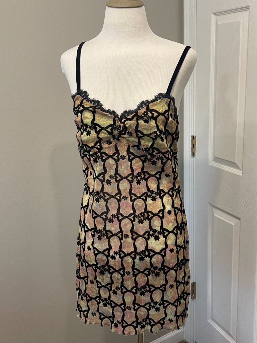 Free People Intimately Lace and Bows Velvet Burnout Slip Dress Size M